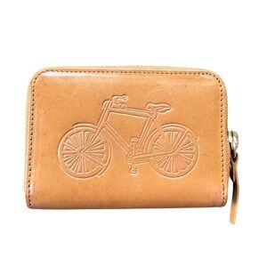 Tan Leather Bicycle‎ Embossed Zip Around Wallet